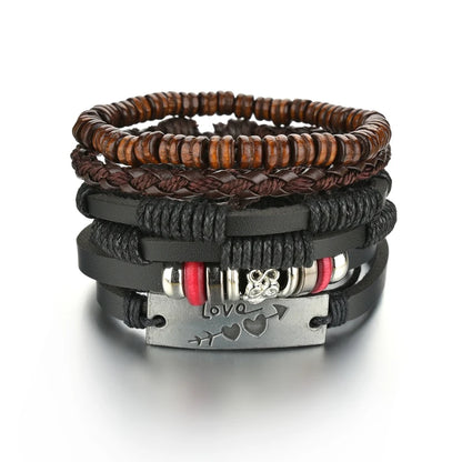 Multilayer Black Leather Jewelry Charm. Bracelets & Bangles for Men. - BLAKESTORE-NG