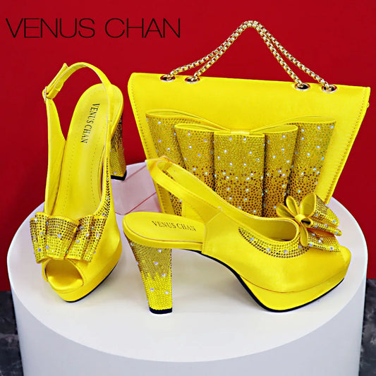 Thin Heels Ladies Shoes and Bag Matching Bag Set For Women Wedding Party.