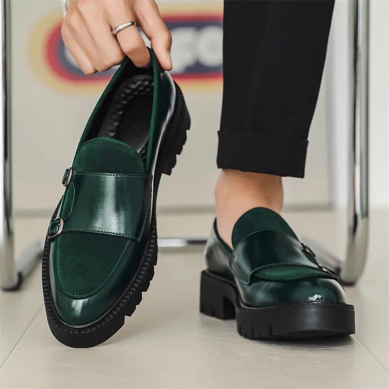 Men Loafer Leather Shoes.Thick-soled British Style.