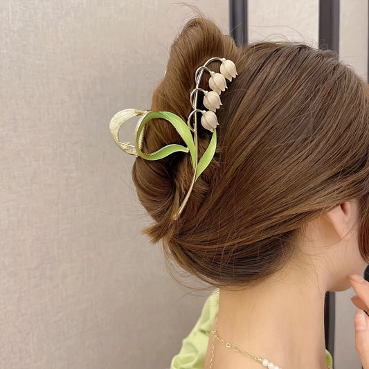 1PCS Bell Orchid Flowers Super Fairy Temperament Hair Accessories, Large Premium Feeling Scratch Clip, Autumn Hundred Shark Clip