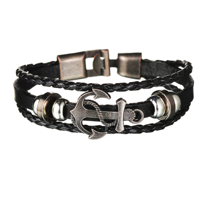 Multilayer Black Leather Jewelry Charm. Bracelets & Bangles for Men. - BLAKESTORE-NG