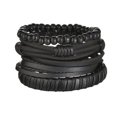 Multilayer Black Leather Jewelry Charm. Bracelets & Bangles for Men. - BLAKESTORE-NG