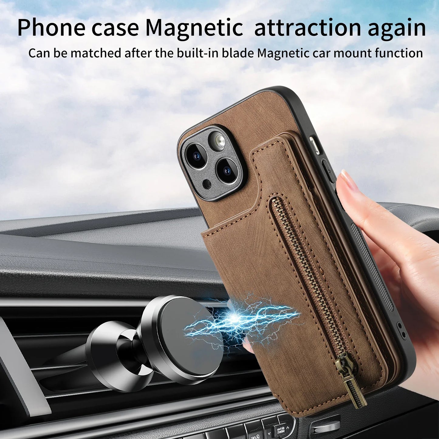 Zipper Cards Solt Wallet Leather Case For iPhone