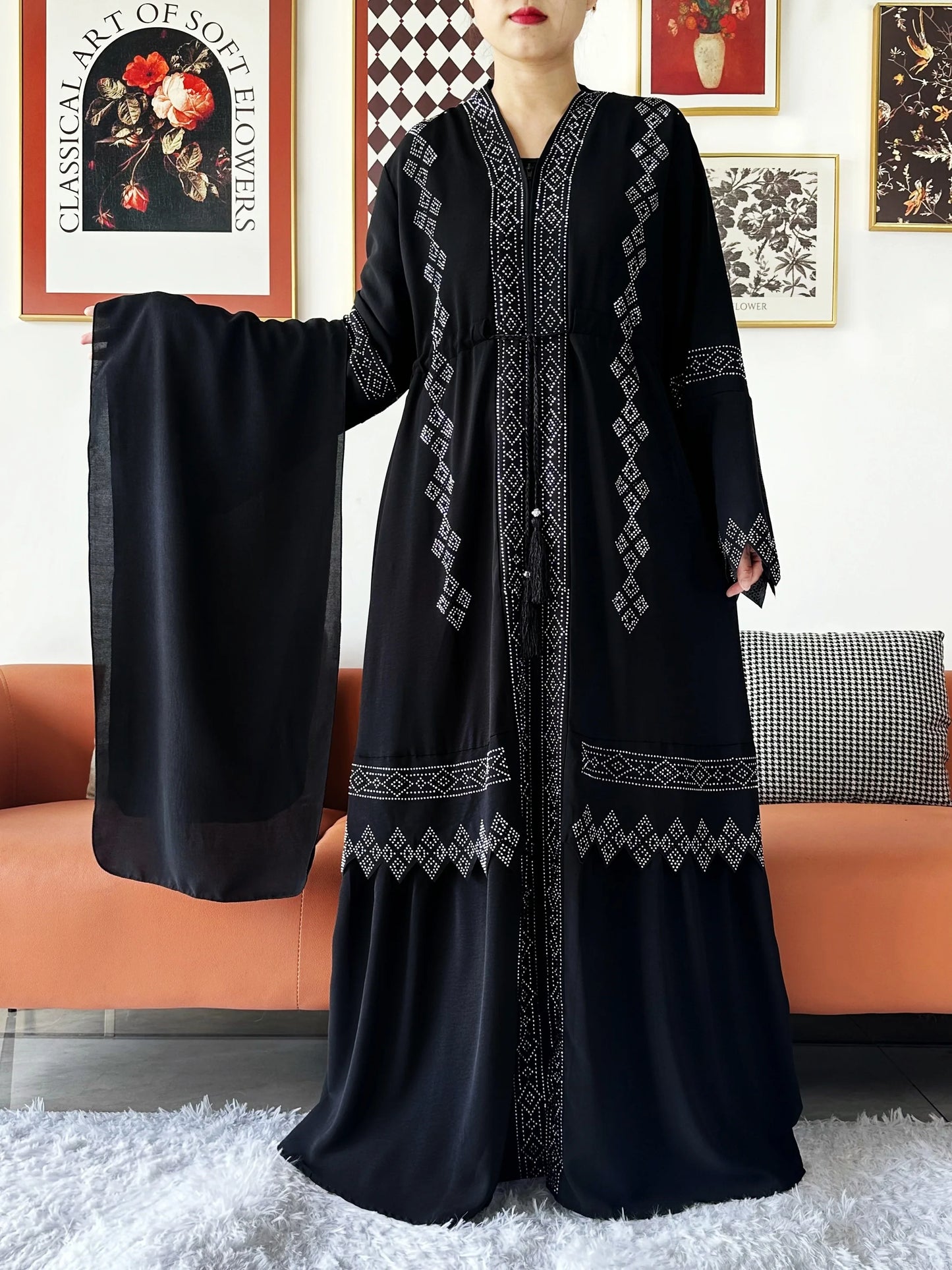 Luxury Design Open Abaya Muslim Women Dress.