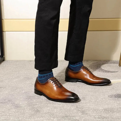 Genuine Cow Leather Mens Wholecut Oxford Shoes.