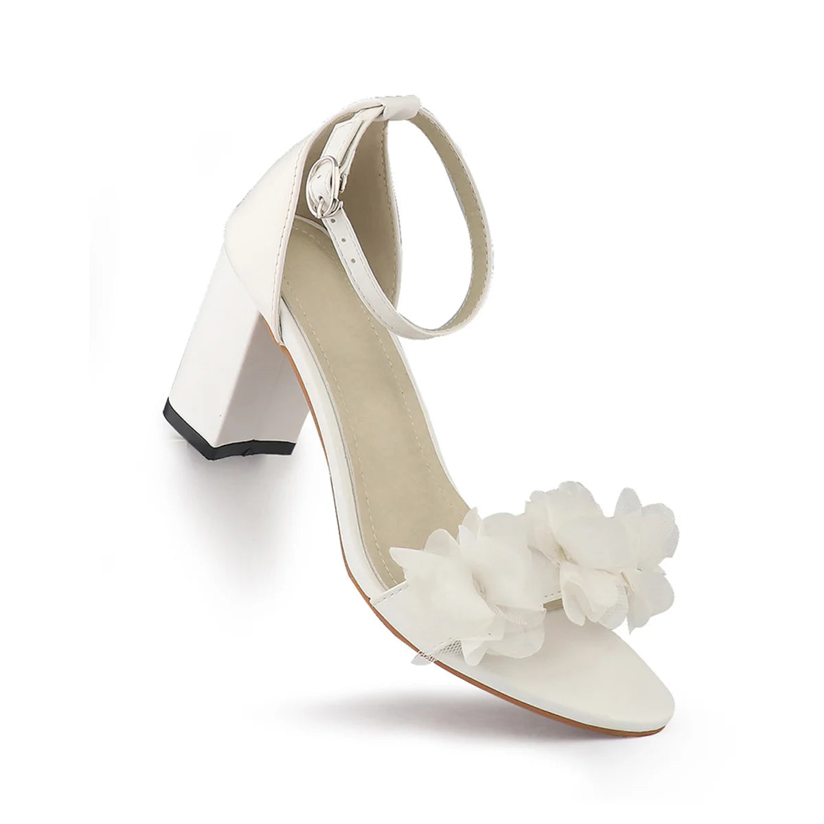 White Floral Sandals Summer Wedding Shoes.