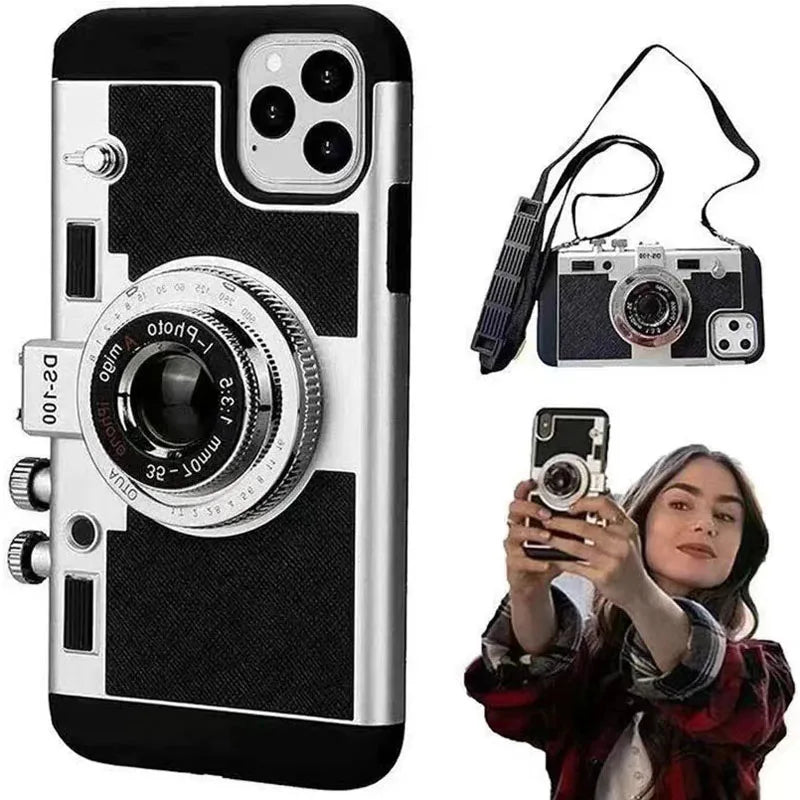 Emily In Paris 3D Retro Camera Leather Case for IPhone.