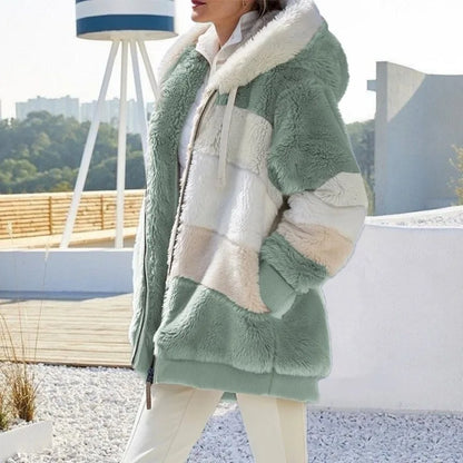 Oversized Plush Hooded Jacket for Women – Fall & Winter