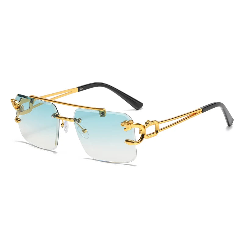 Rimless Square Double Bridge Sun Glasses Vintage Unisex.