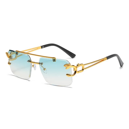 Rimless Square Double Bridge Sun Glasses Vintage Unisex.