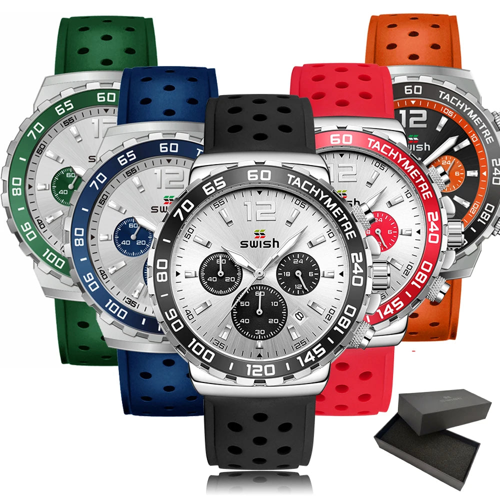Sport Quartz Men Watch Silver Dial Chronograph Date - BLAKESTORE-NG