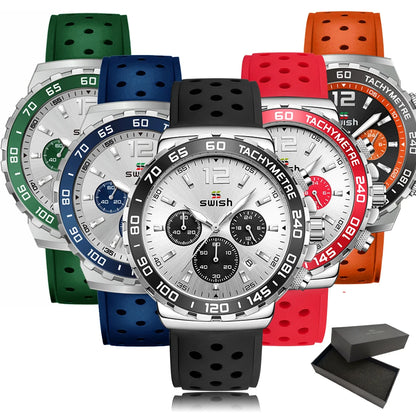 Sport Quartz Men Watch Silver Dial Chronograph Date - BLAKESTORE-NG