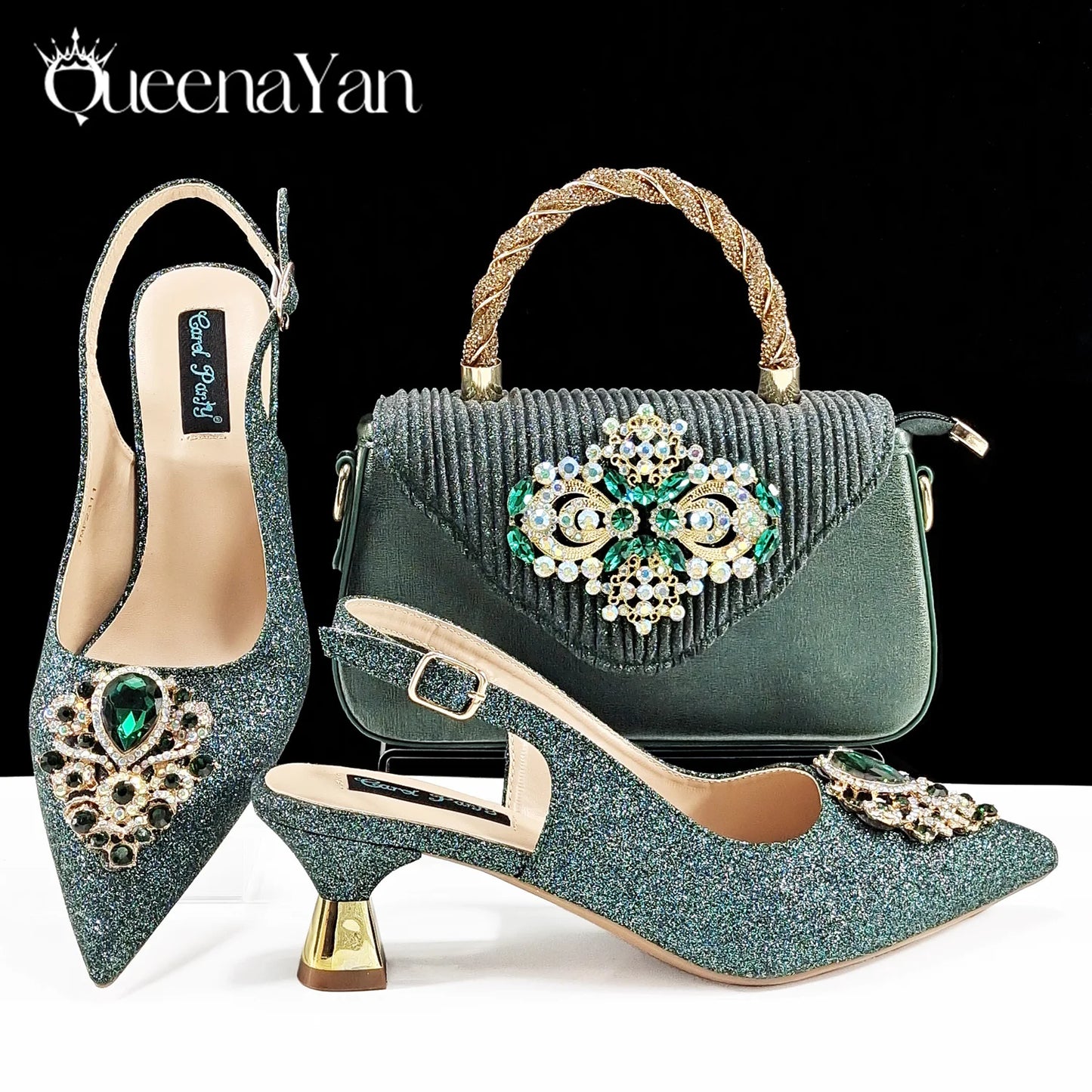 Women High Heels Sandal With Bag Set. Hot Selling INS Pointed-Toe Luxury Style.For Wedding Party