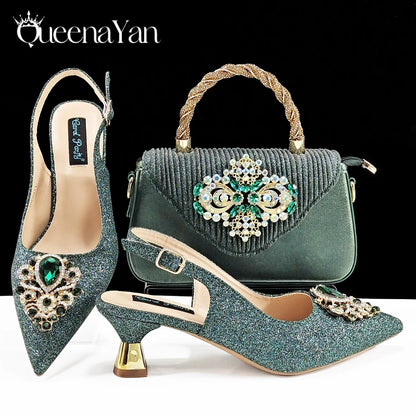 Women High Heels Sandal With Bag Set. Hot Selling INS Pointed-Toe Luxury Style.For Wedding Party