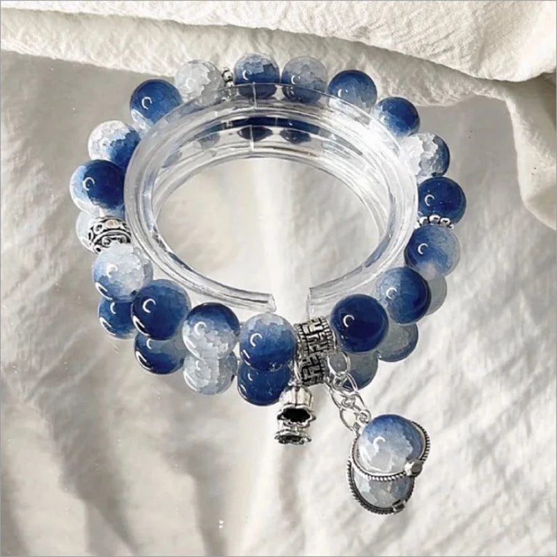 Fantasy Blue Crystal Beads Elastic Rope Bracelet. - BLAKESTORE-NG