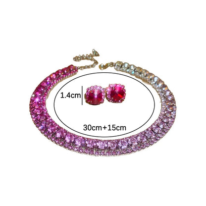 Luxury Crystal Necklace Earrings Set For Women.