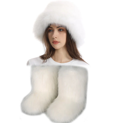 Women's Fur Snow Boots with Hat.