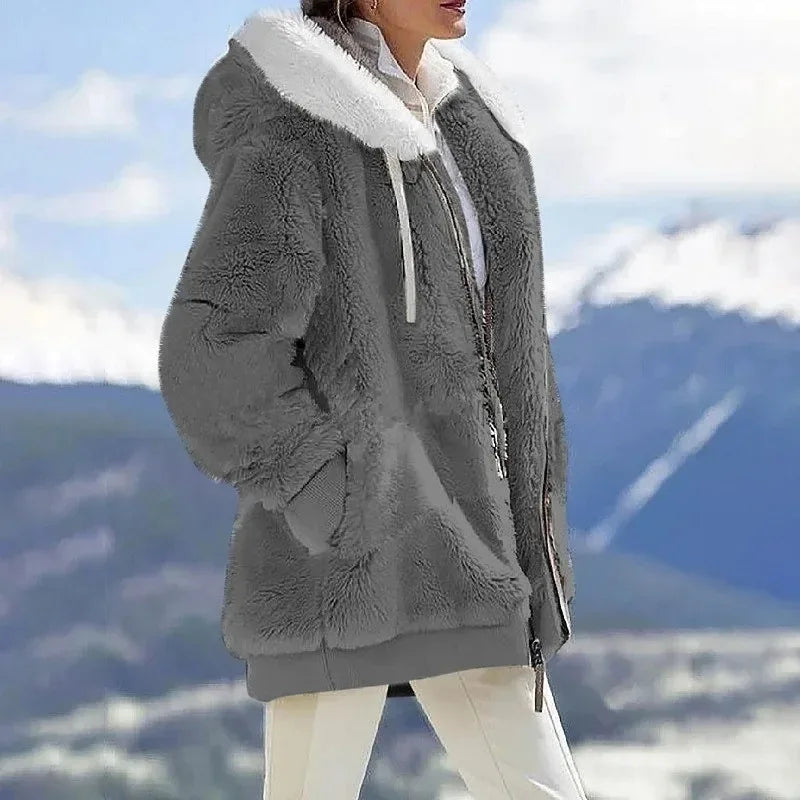 solid color plush women winter coat