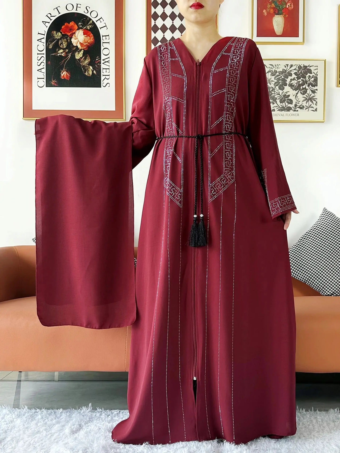 Luxury Design Open Abaya Muslim Women Dress.