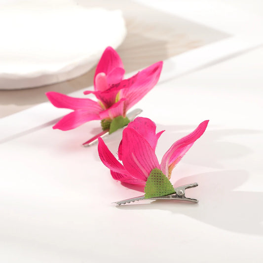 2PCS Small Hairpin Orchid Silk Flower Head Clips.