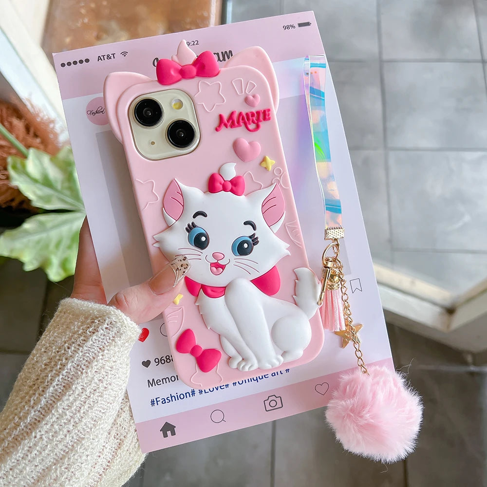 Kawaii Cartoon Marie Cat Case Soft Silicone Cover for iPhone.