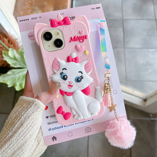 Kawaii Cartoon Marie Cat Case Soft Silicone Cover for iPhone.