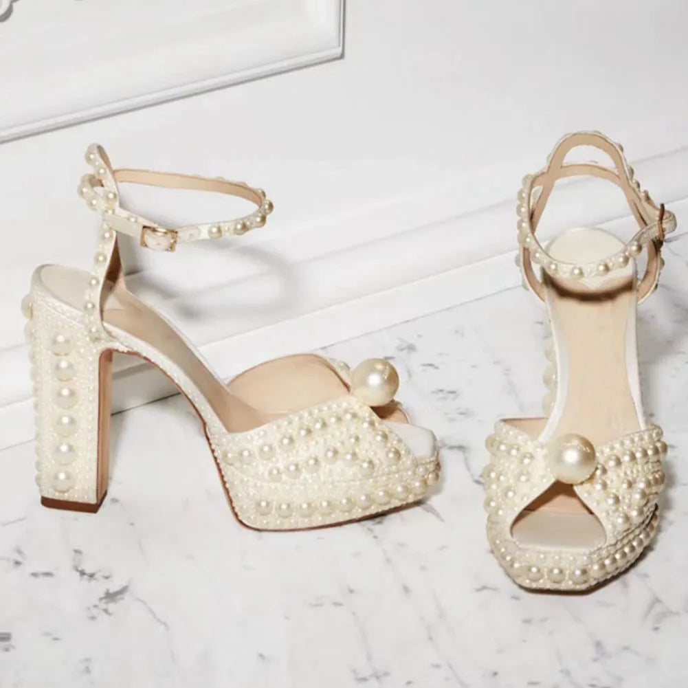 Beaded Thick Heel Platform Sandals For Women.