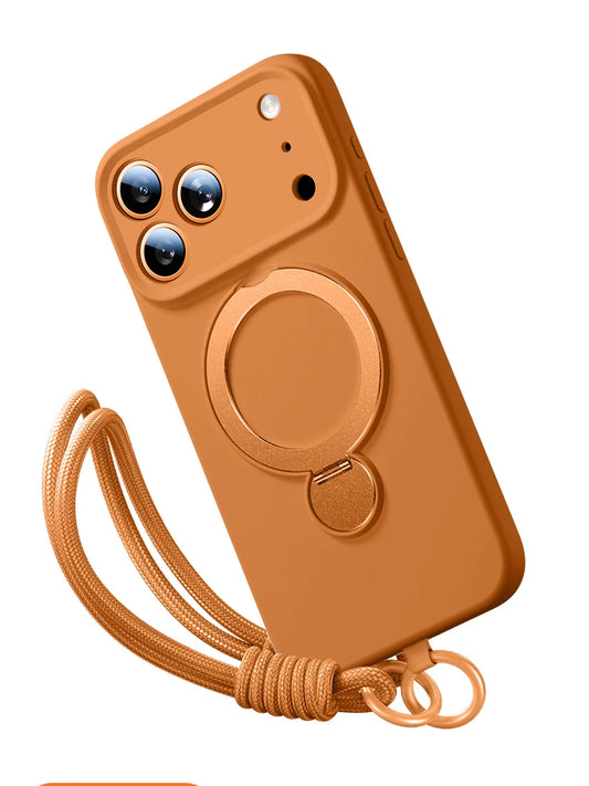 Liquid Silicone Magnetic Bracket Case for iPhone – MagSafe Anti-Fall Protective Cover with Hanging Rope - BLAKESTORE-NG