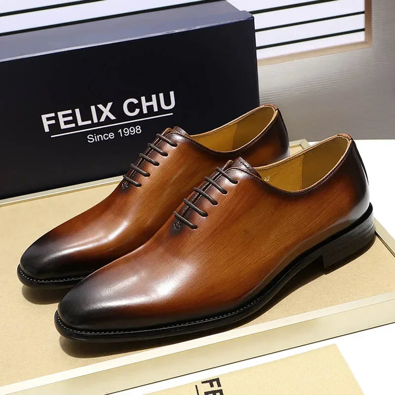 Genuine Cow Leather Mens Wholecut Oxford Shoes.