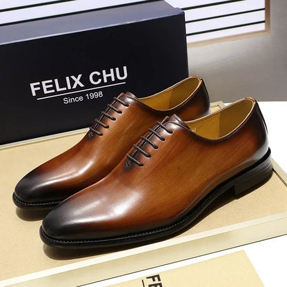 Genuine Cow Leather Mens Wholecut Oxford Shoes.