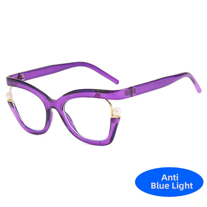 Unisex  Vintage Designer Pearl Cat Eye Optical Glasses