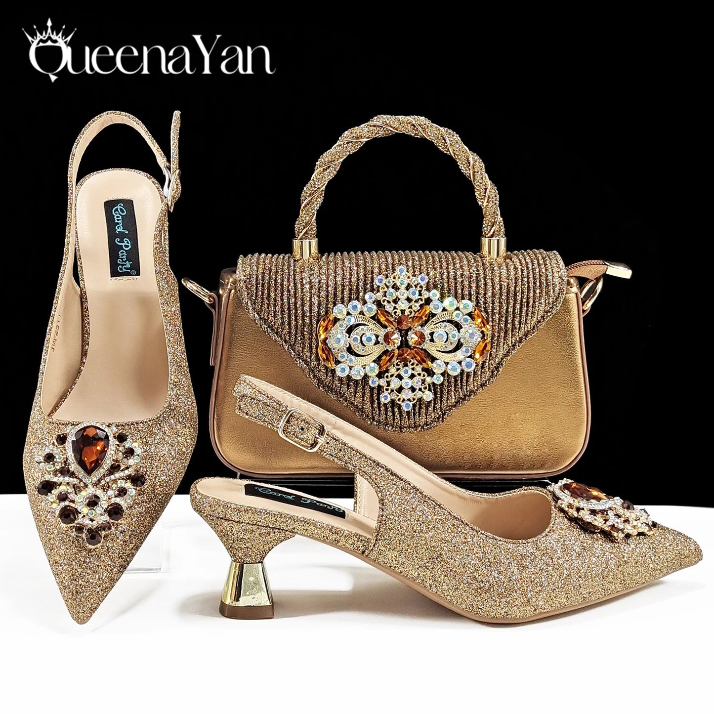 Women High Heels Sandal With Bag Set. Hot Selling INS Pointed-Toe Luxury Style.For Wedding Party