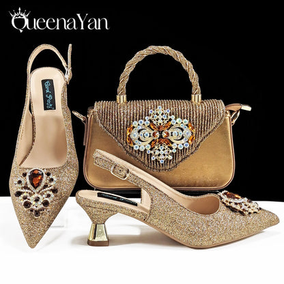 Women High Heels Sandal With Bag Set. Hot Selling INS Pointed-Toe Luxury Style.For Wedding Party