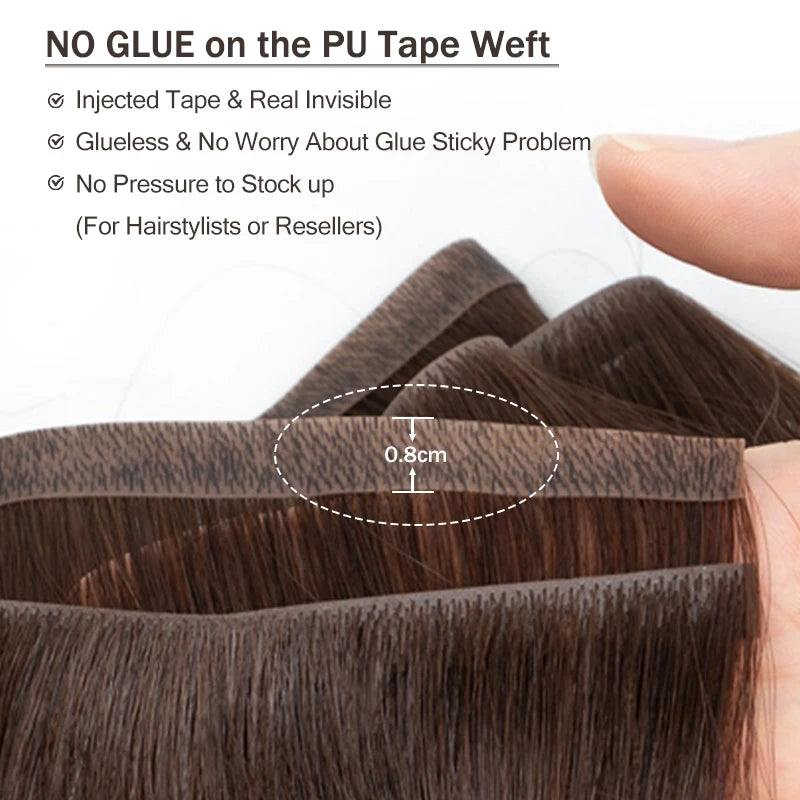 Invisible Long Tape PU Weft Human Hair.