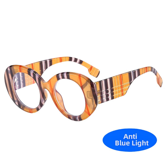 Retro Stripe Yellow Anti Blue Light Glasses For Women
