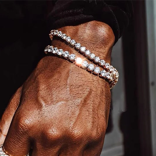 Hip Hop Iced Out 3/4/5mm Crystal Tennis Bracelet for Men.