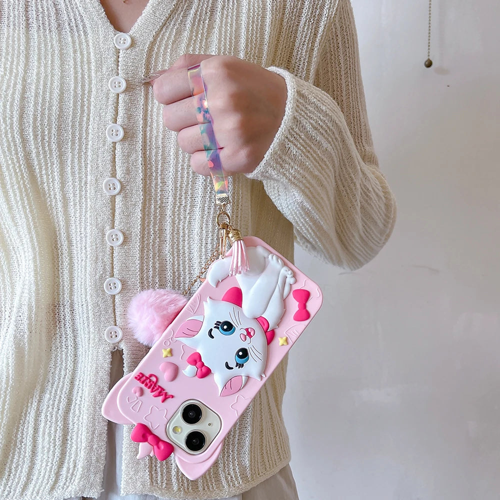 Kawaii Cartoon Marie Cat Case Soft Silicone Cover for iPhone.