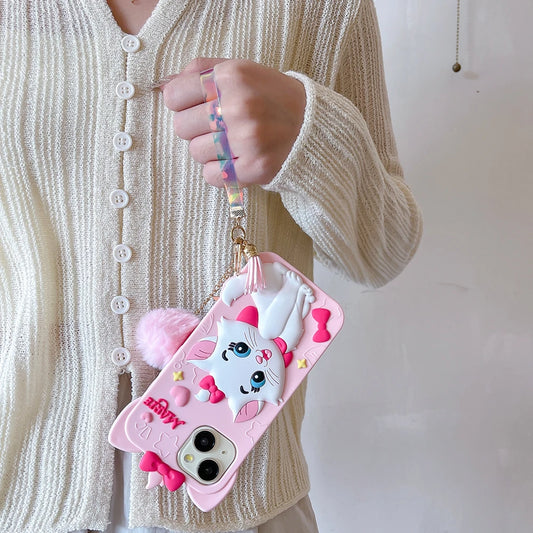 Kawaii Cartoon Marie Cat Case Soft Silicone Cover for iPhone.