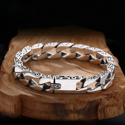 Men's S925 Silver Retro Bar Bracelets.