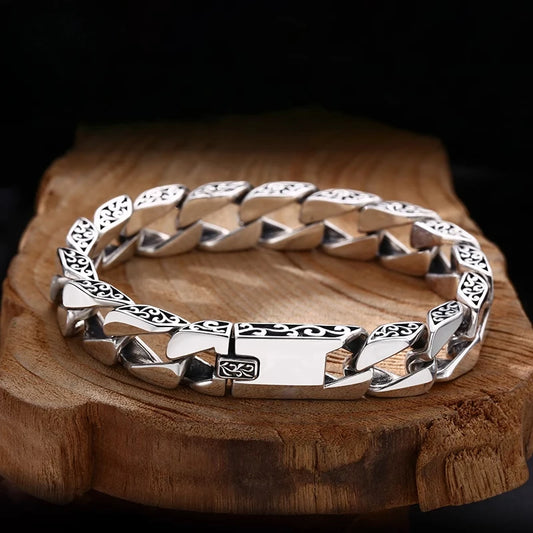 Men's S925 Silver Retro Bar Bracelets.