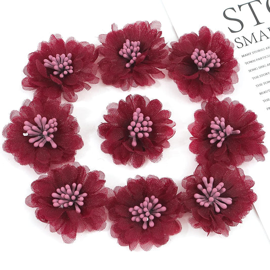 5Pcs 4cm Chiffon Flowers Head Chiffon Yarn Artificial Rose Flower Dresses Clothing Children's Hair Clips Decorative Accessories