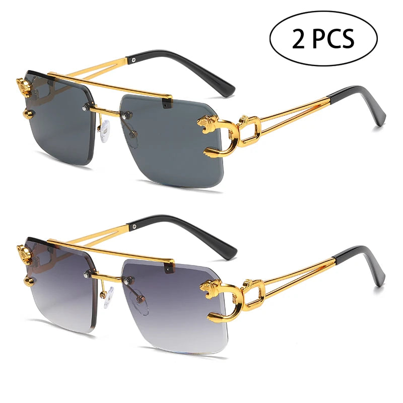 Rimless Square Double Bridge Sun Glasses Vintage Unisex.