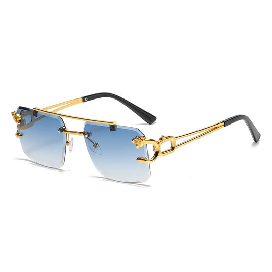 Rimless Square Double Bridge Sun Glasses Vintage Unisex.