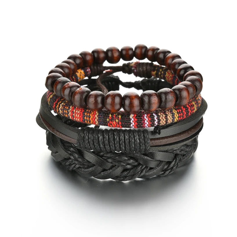 Multilayer Black Leather Jewelry Charm. Bracelets & Bangles for Men. - BLAKESTORE-NG