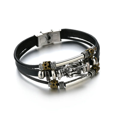 Multilayer Black Leather Jewelry Charm. Bracelets & Bangles for Men. - BLAKESTORE-NG