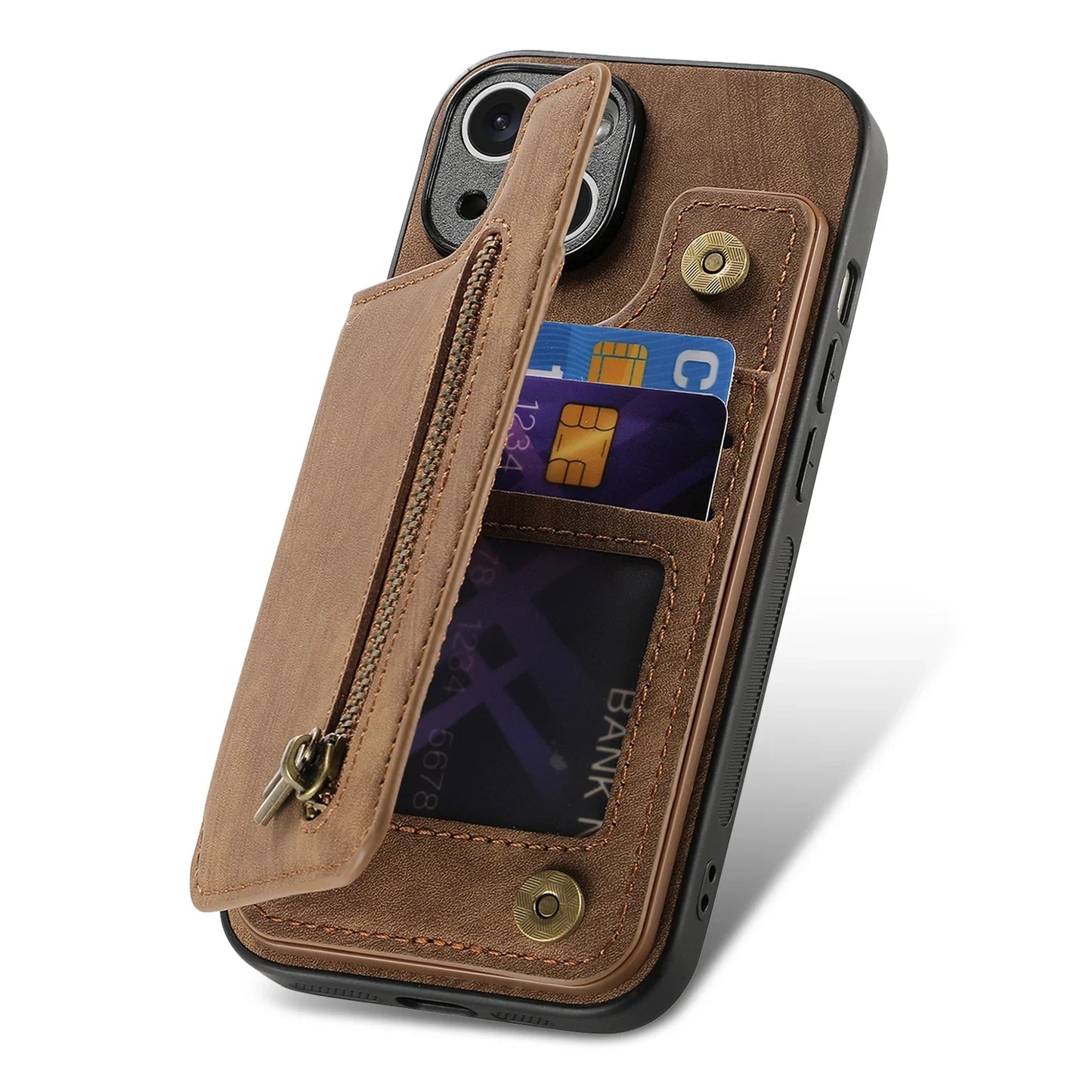 Zipper Cards Solt Wallet Leather Case For iPhone