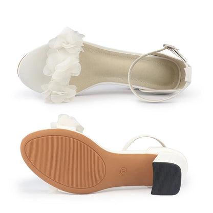 White Floral Sandals Summer Wedding Shoes.