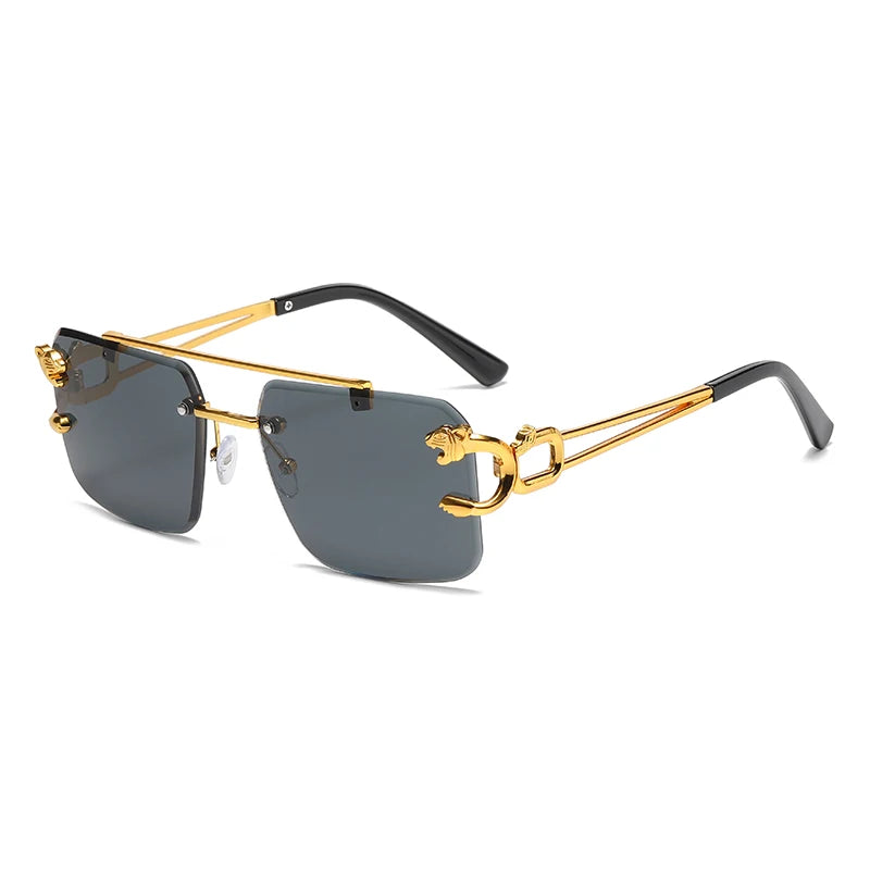 Rimless Square Double Bridge Sun Glasses Vintage Unisex.