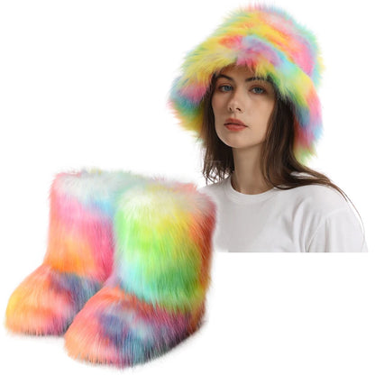 Women's Fur Snow Boots with Hat.