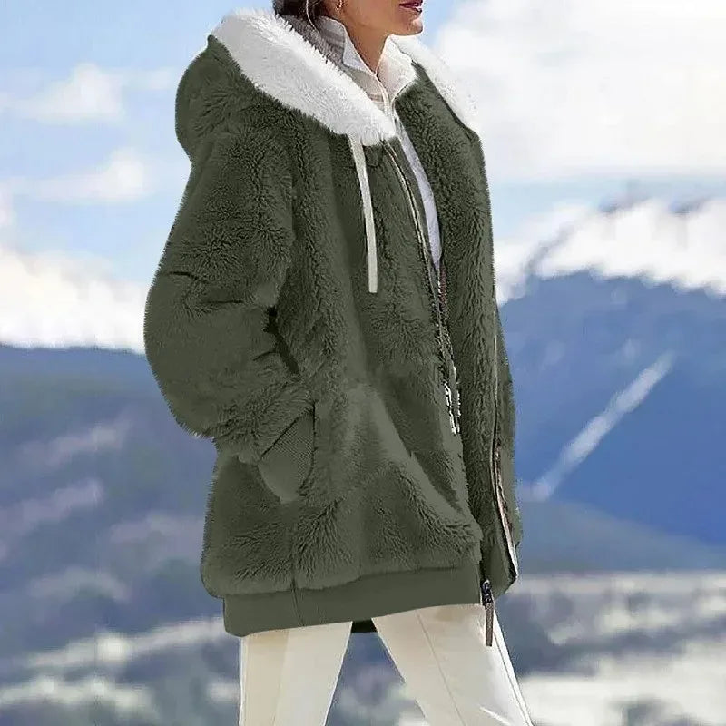 Winter Warm Women Jacket – Oversize Plush Fleece Hooded Coat